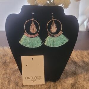 Brand New Kinsley Armelle Mint Green and Silver Tassel Earrings